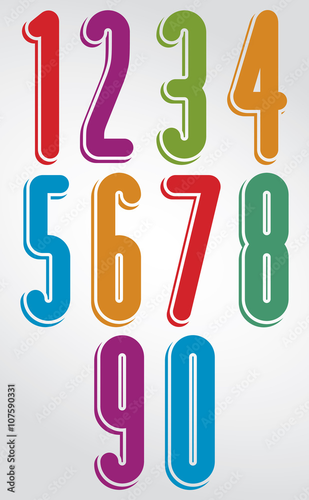Rounded tall cartoon jolly numbers with white outline. Rounded tall cartoon jolly numbers with white outline.
