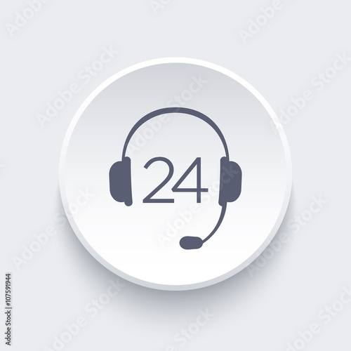 headphone, headset icon, call technical support, contact us, 24 support service round icon, vector illustration