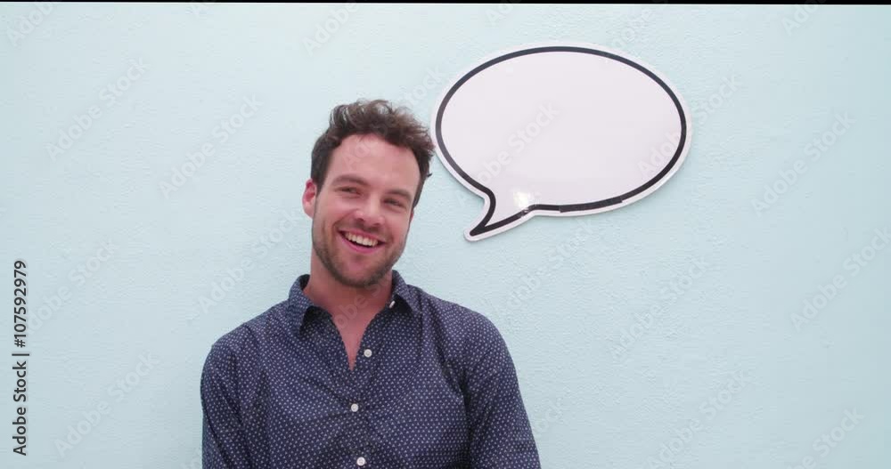 Handsome young man posing with speech bubble