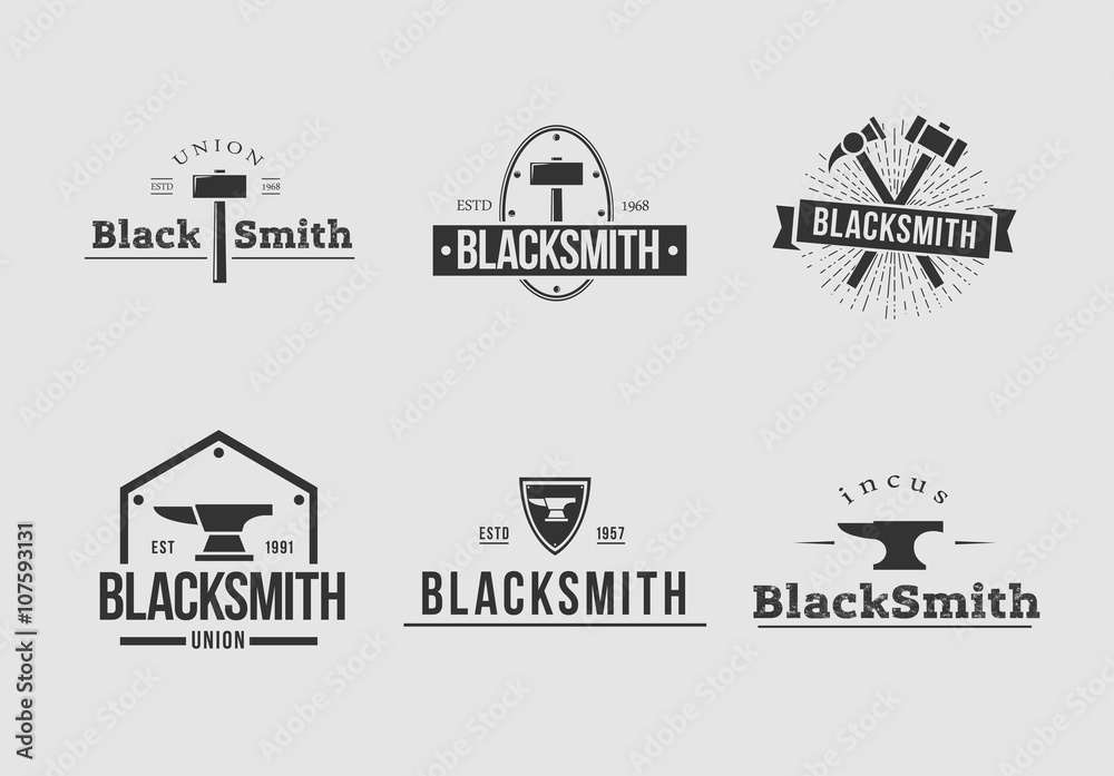 White and black blacksmith logo set