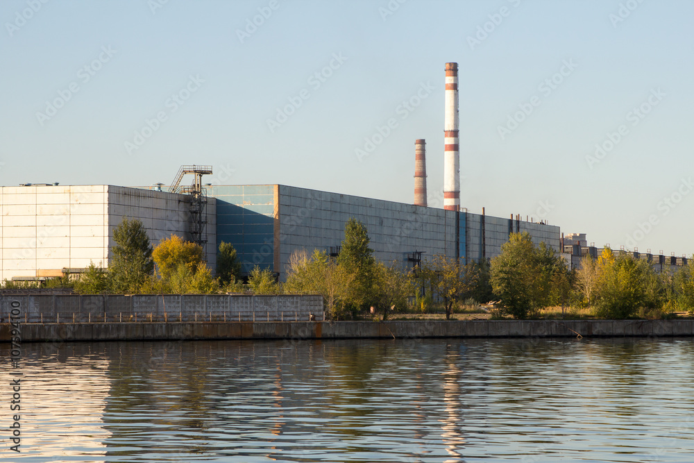 industrial building on the river bank