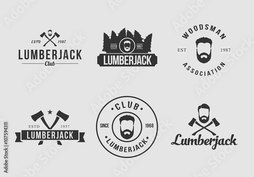 White and black lumberjack logo set