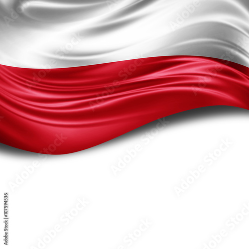 Poland flag of silk with copyspace for your text or images and White background photo