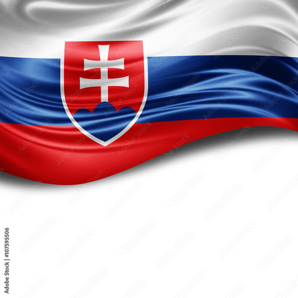 Fototapeta premium Slovakia flag of silk with copyspace for your text or images and White background