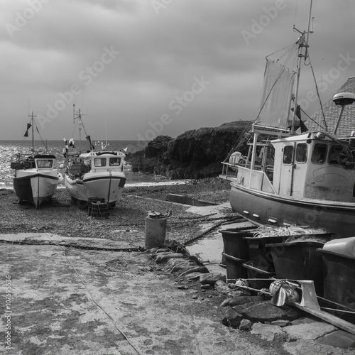 Black and white landscape image of traditional English old fishi