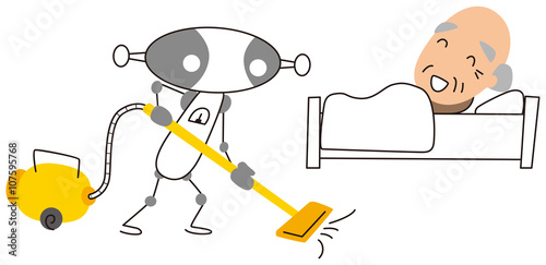 ロボットに掃除をお願いするおじいさん
