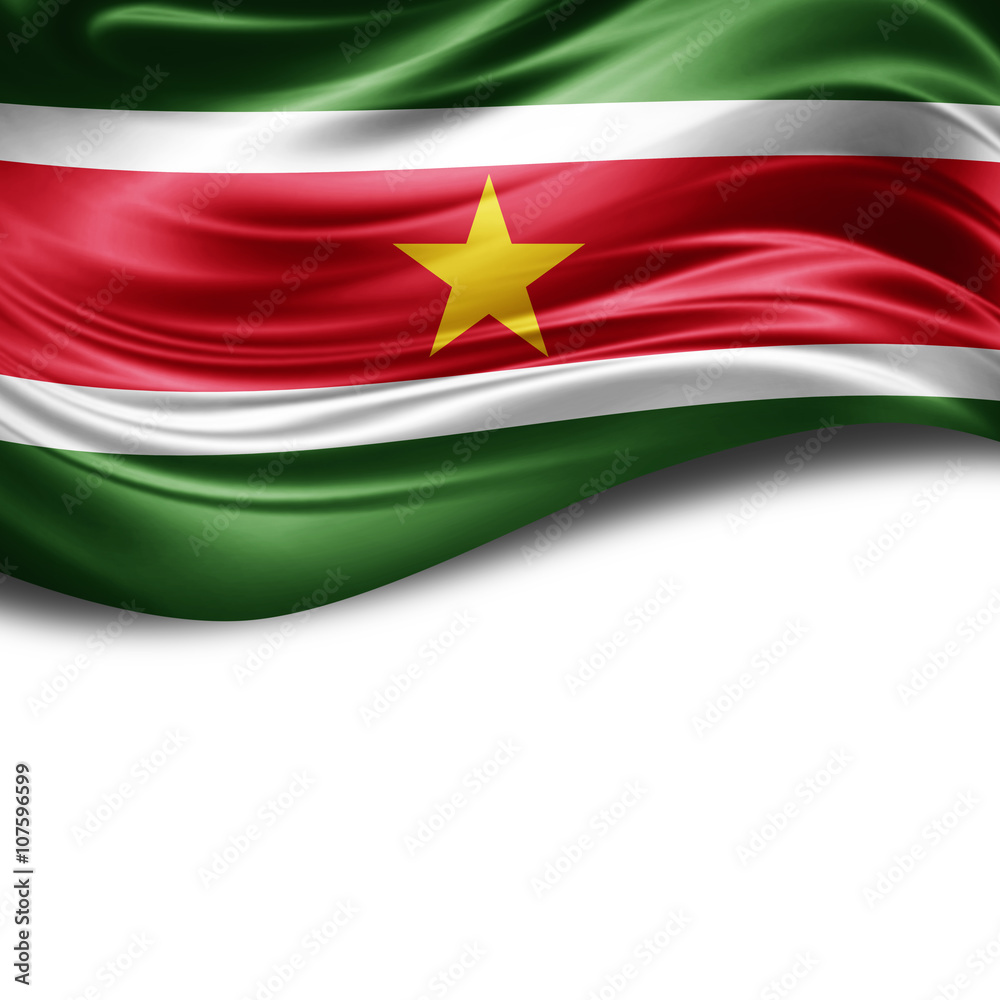 Suriname flag of silk with copyspace for your text or images and White background Suriname flag of silk with copyspace for your text or images and White background