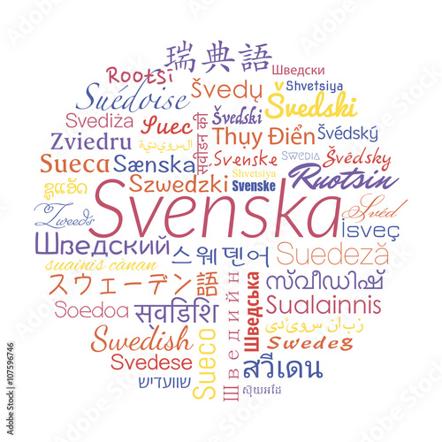 Swedish in the languages of the world. Vector collage for language school.