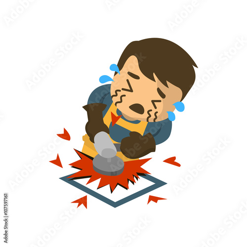 A construction worker using an angle grinder, Dangerous accident at work, vector illustrator