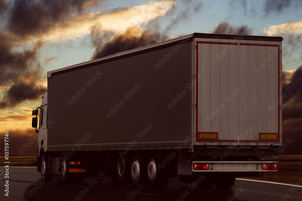 truck driving on the road dark landscape truck driving on the road dark landscape
