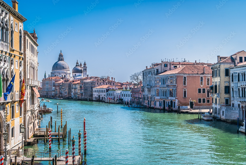 Venice during sunny day, Italy. / Beautiful touristic attractive Venice with view on Grand Canal and lovely cityscape during sunny day.