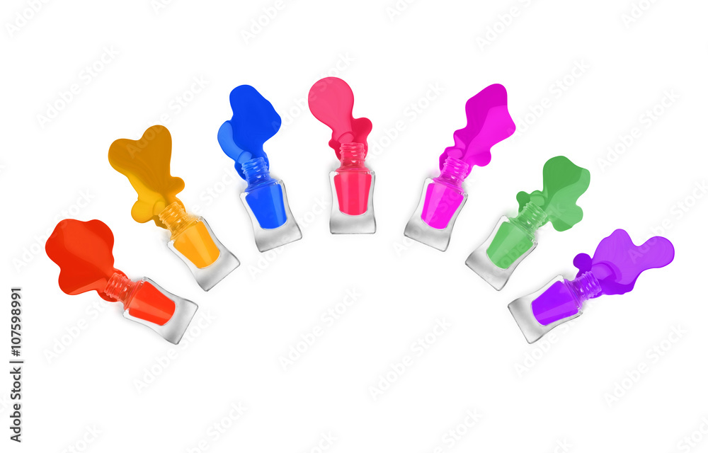 colorful nail polishes on a white background colorful nail polishes on a white background