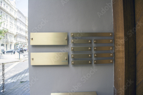 empty metal sign for comapnies in the building