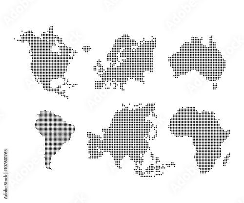 Set of a six silhouettes of a continents