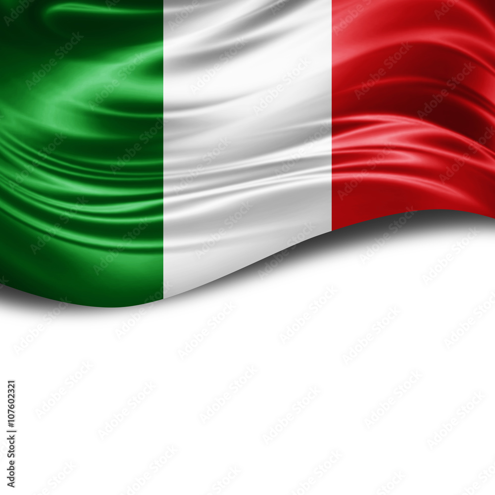 Italy flag of silk with copyspace for your text or images and White background