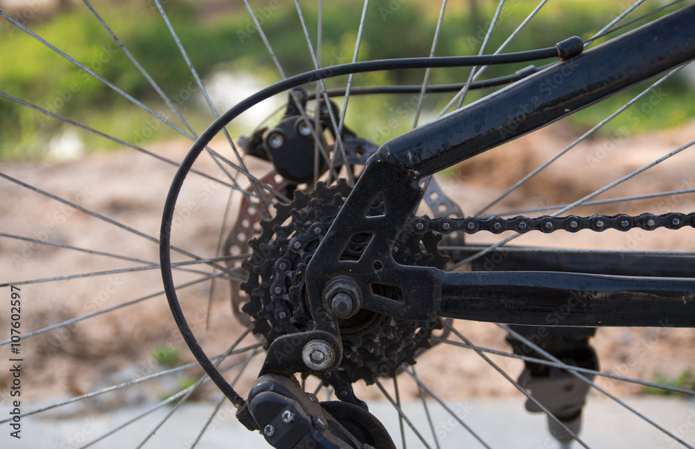 Fototapeta premium Closeup photo of some bycicle parts