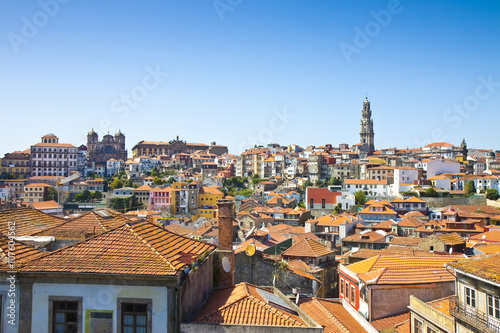 Oporto panoramic view. On background the famous Clerigos tower (Portugal)