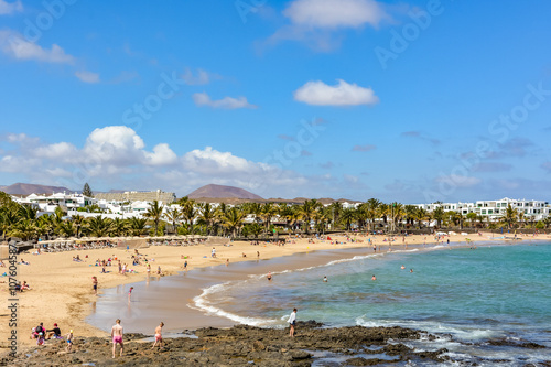 View of Costa Teguise, a touristic resort on Lanzarote island, Spain photo