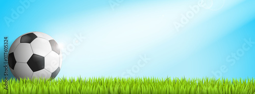 Banner Fussball in Sonnenstrahl auf Rasen