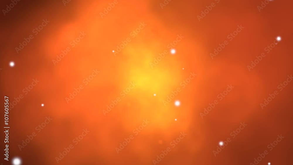Illustration showing orange gaseous cloud with white light spots coming at camera Illustration showing orange gaseous cloud with white light spots coming at camera
