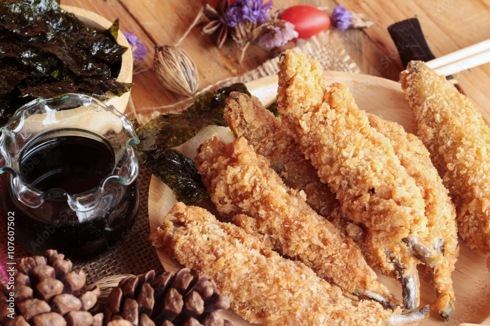 Fototapeta premium shishamo fried with sause is a delicious.