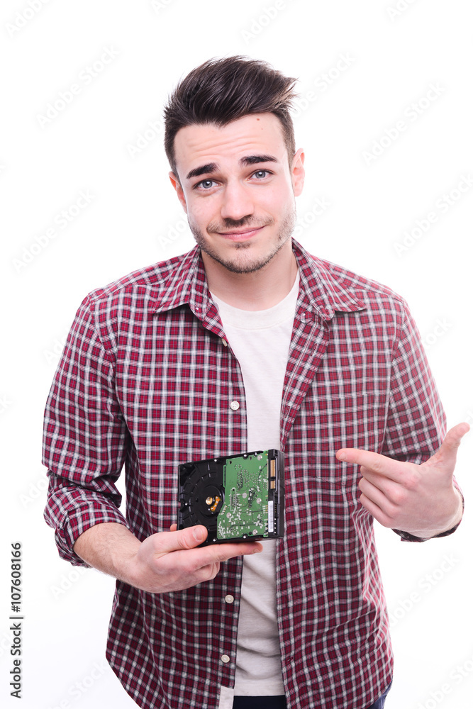 handsome young computer technician isolated on a white background handsome young computer technician isolated on a white background