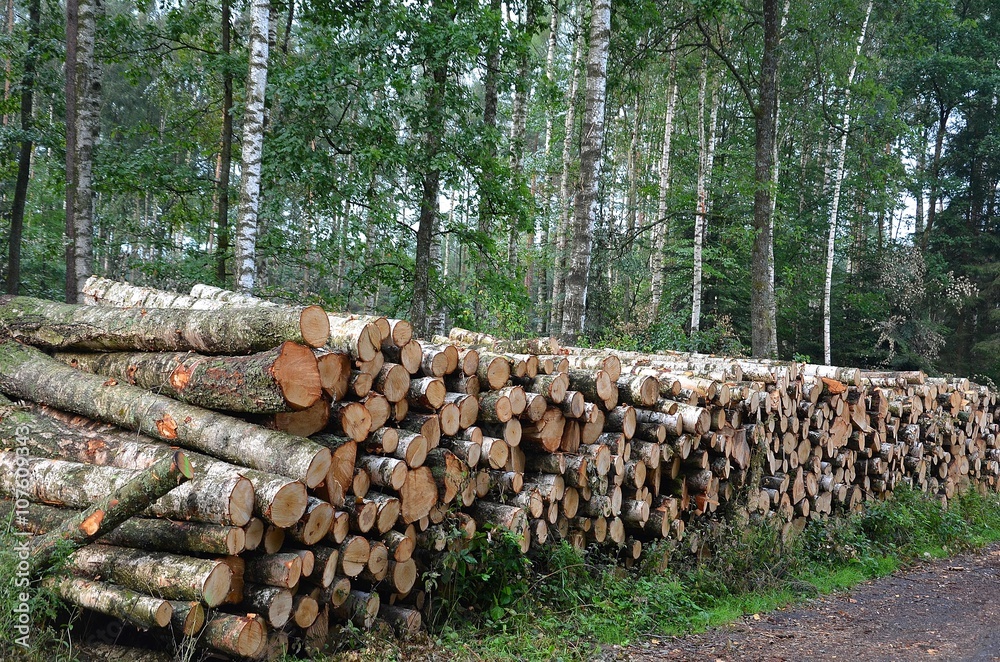 drewno ścięte przez drwala
