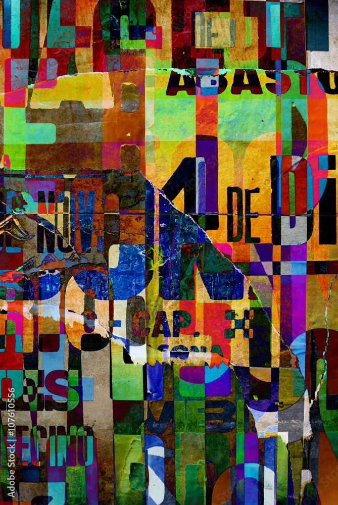 Fototapeta premium Random background collage paper typography texture on wall