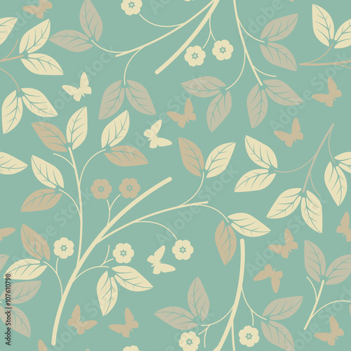 Seamless pattern with elegant petals and butterflies