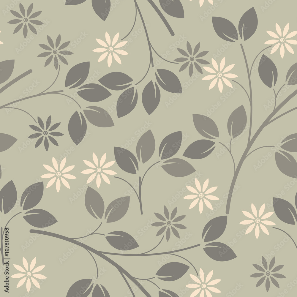 Seamless pattern with elegant flowers and leaves