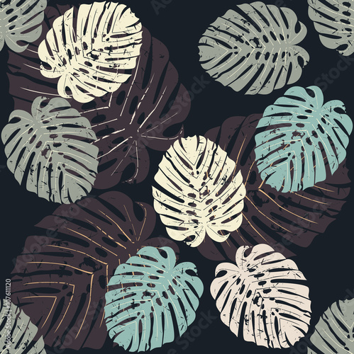 Seamless pattern with tropical monstera leaves
