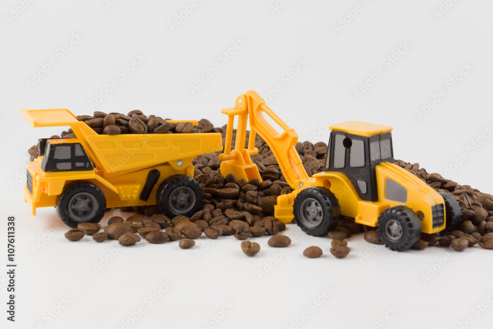 toy vehicles work with coffee beans
