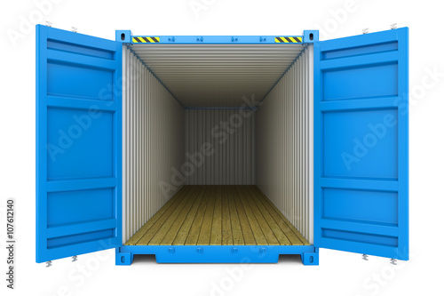 Blue cargo container with open doors
