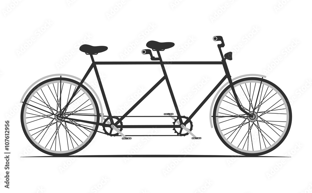 classic tandem bicycle illustration. ride together on tandem, vector