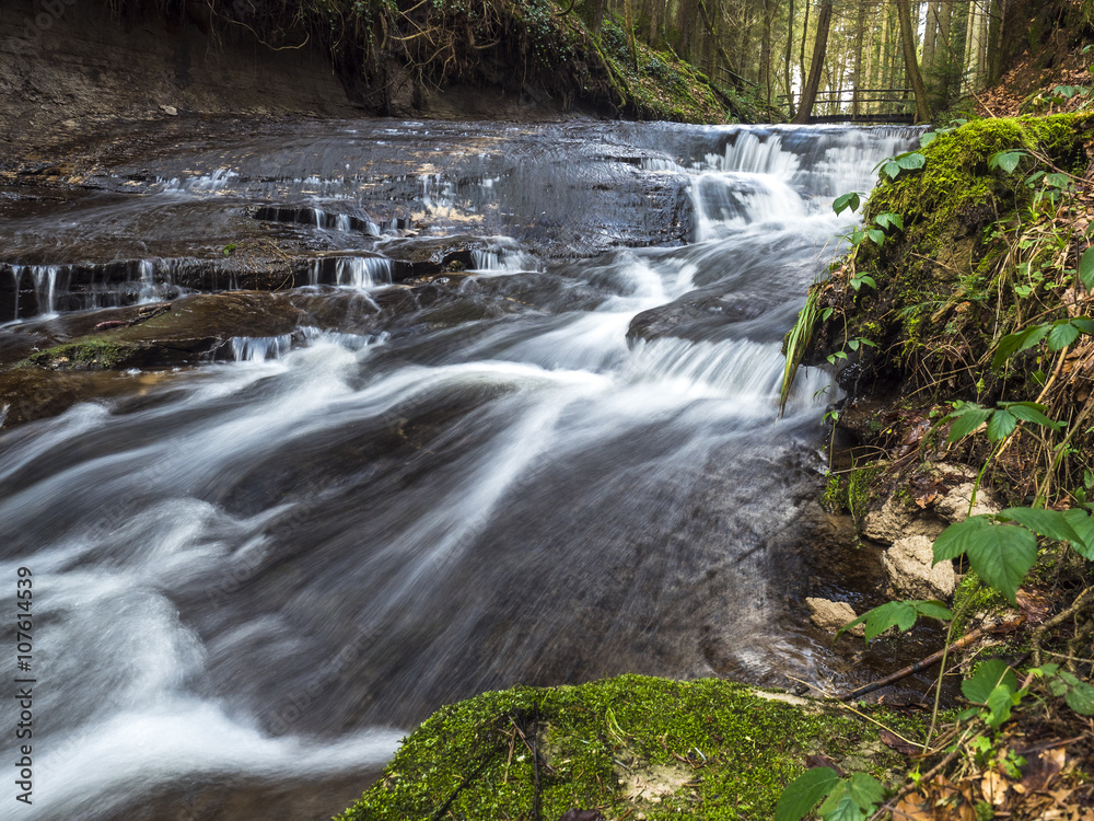 Obraz premium Wasserfallkaskaden im Strümpfelbach im Schwäbisch-fränkischen Naturpark