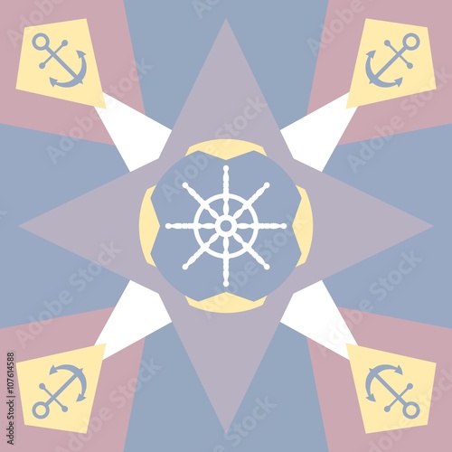 Pastel colored background with anchor and rudder