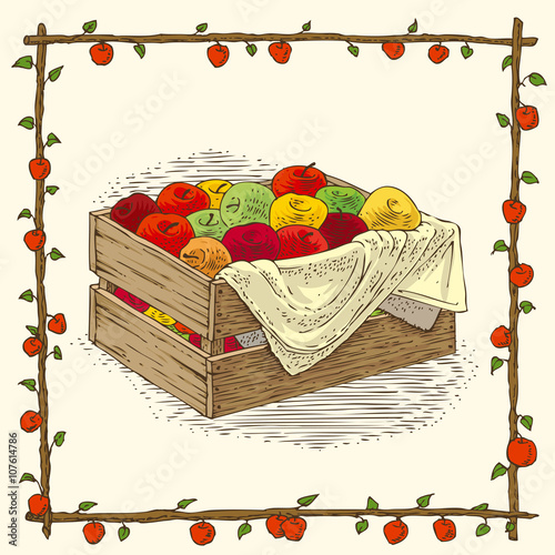 Wooden Box with Ripe Apples