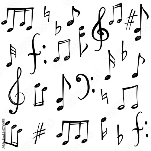 Music notes and signs set. Hand drawn music symbol sketch collection