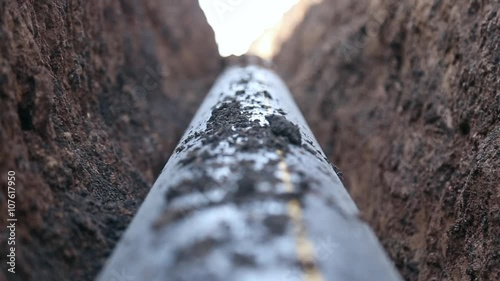 A trench with a gas  pipeline, polypropylene pipe
