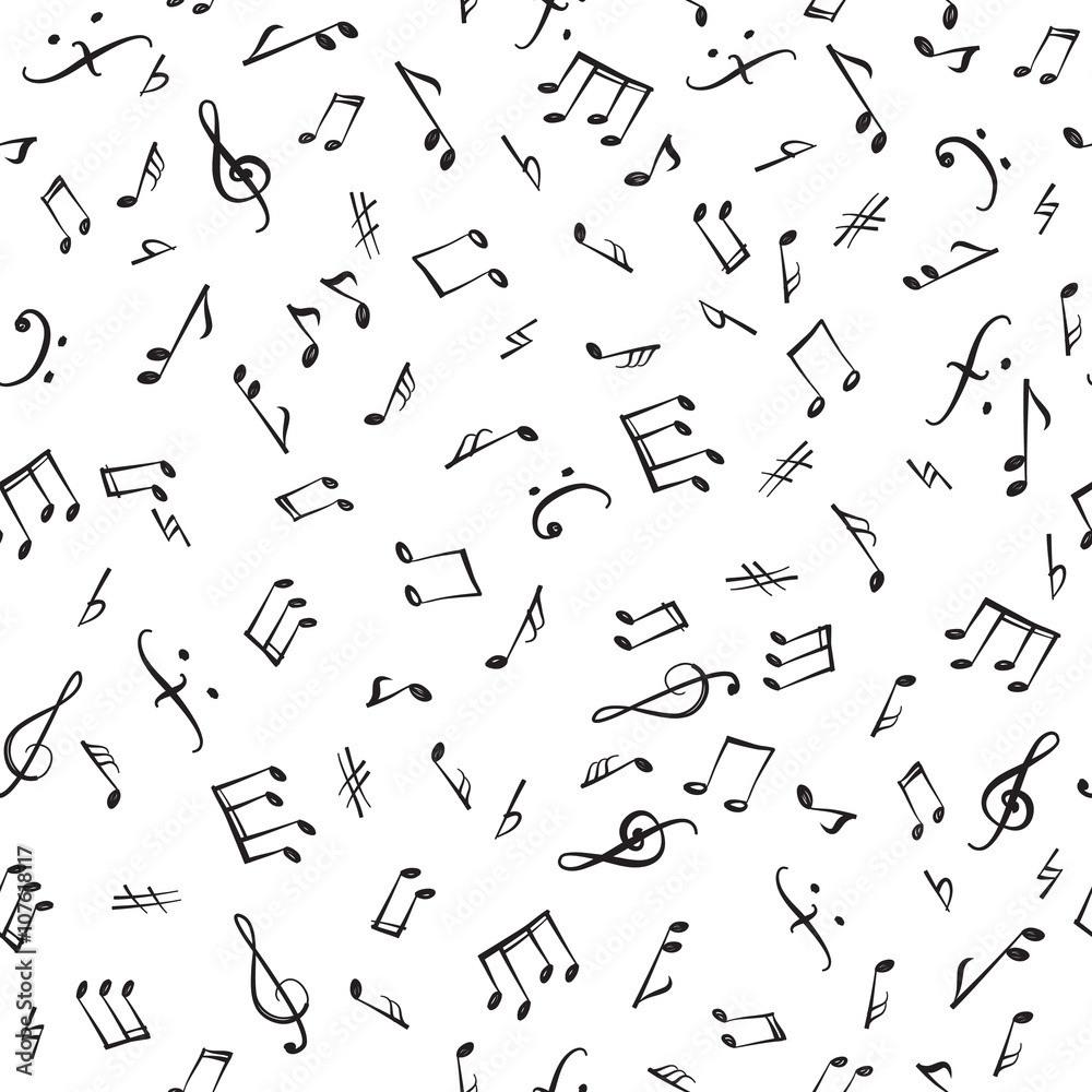 Music notes and elements seamless pattern. Musical tiling background