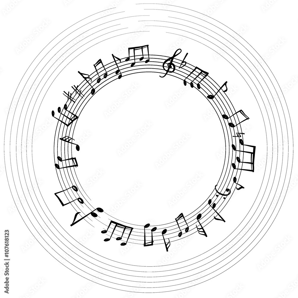 Music notes border. Musical background. Music style round shape frame with  copy space for text. Treble clef and notes wallpaper. Stock Illustration |  Adobe Stock