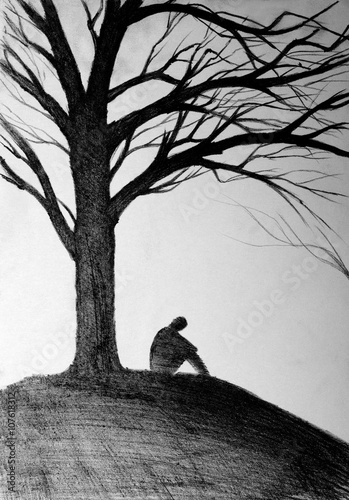 silhouette of a man under the tree