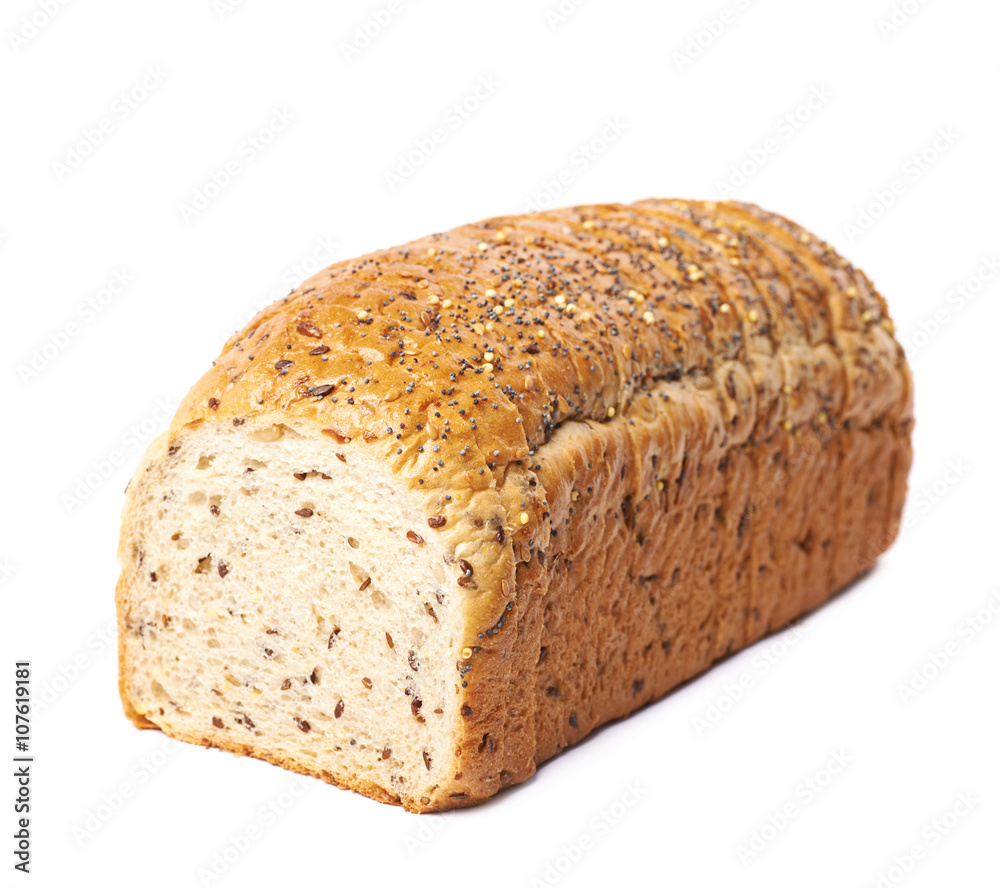 Sliced white bread loaf isolated