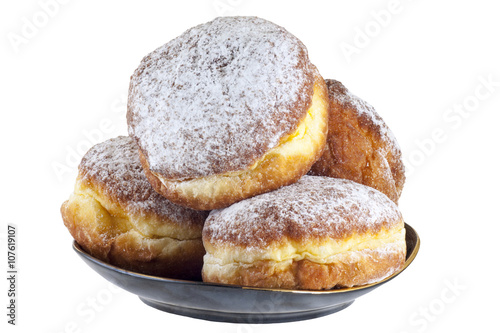 sweet donuts on a black plate, clipping path
