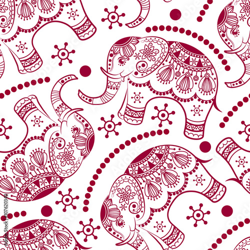 Photography Seamless pattern with decorated elephants