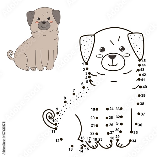 Connect the dots to draw the cute dog and color it