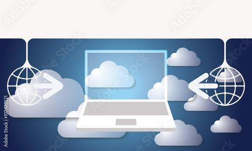 Two global symbols with arrows and laptop icon