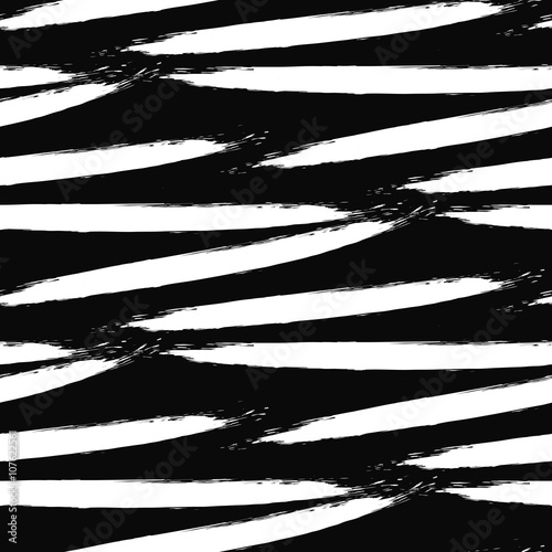 Paint white ink brush strokes bold zebra vector seamless pattern. Artistic monochrome black and white stains and swabs in abstract manner.