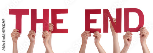 People Hands Holding Red Straight Word The End photo