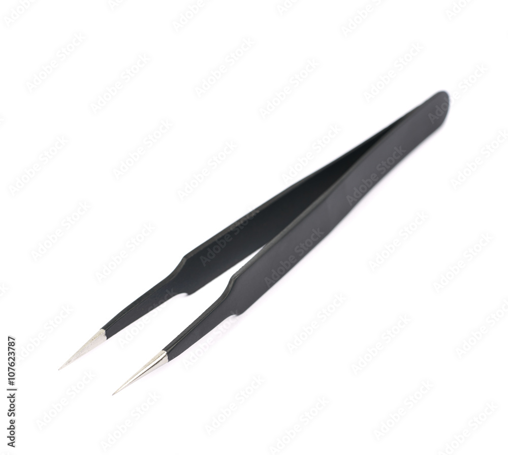 Black tweezers tool isolated Black tweezers tool isolated